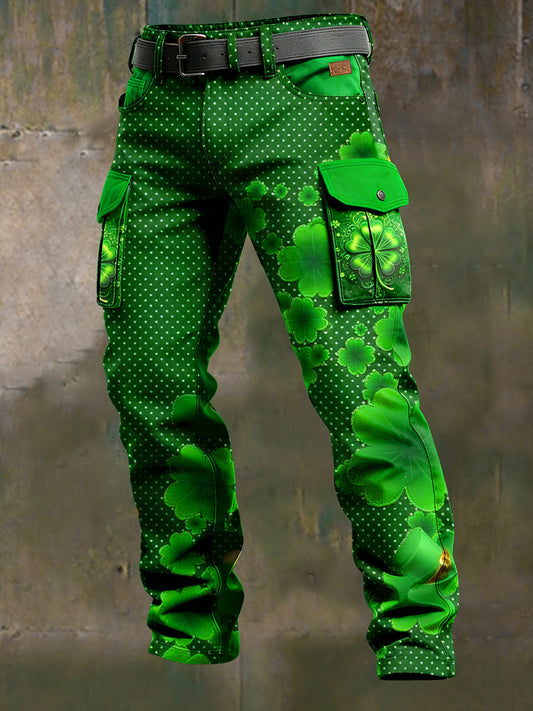 Men's Retro Vacation Business Saint Patrick Art Print Casual Workwear Trousers