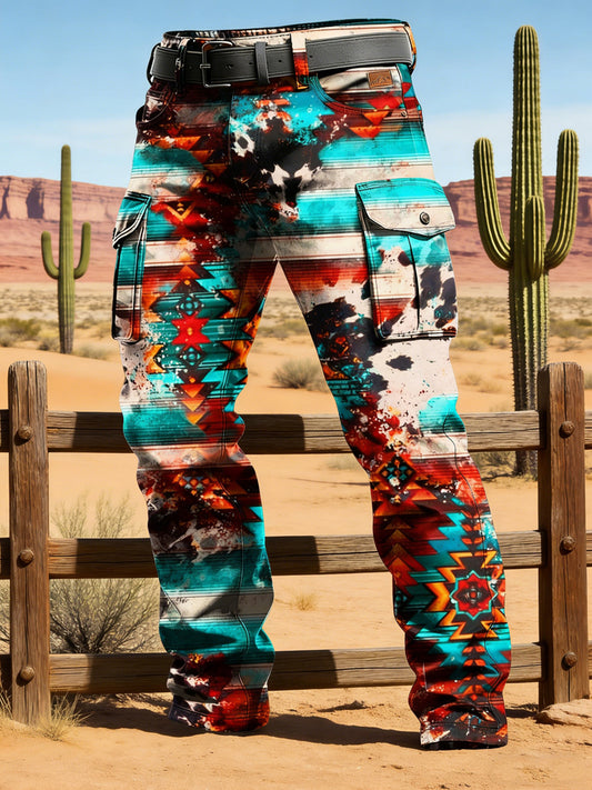 Men's Retro Vacation Business West Art Print Casual Workwear Trousers