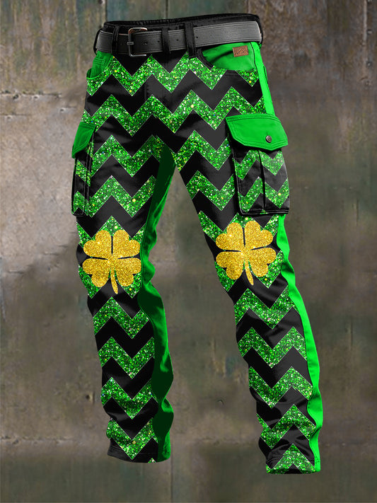 Men's Retro Vacation Business Saint Patrick Art Print Casual Workwear Trousers