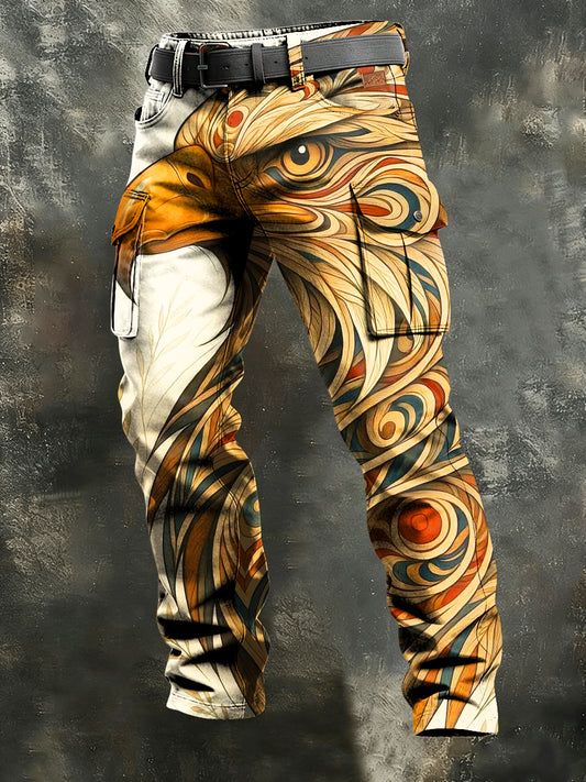 Men's Retro Vacation Business Eagle Art Print Casual Workwear Trousers