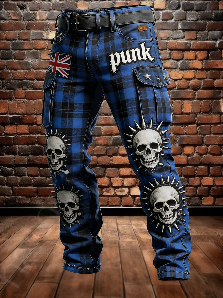 Men's Retro Vacation Business Punk Skull Art Print Casual Workwear Trousers