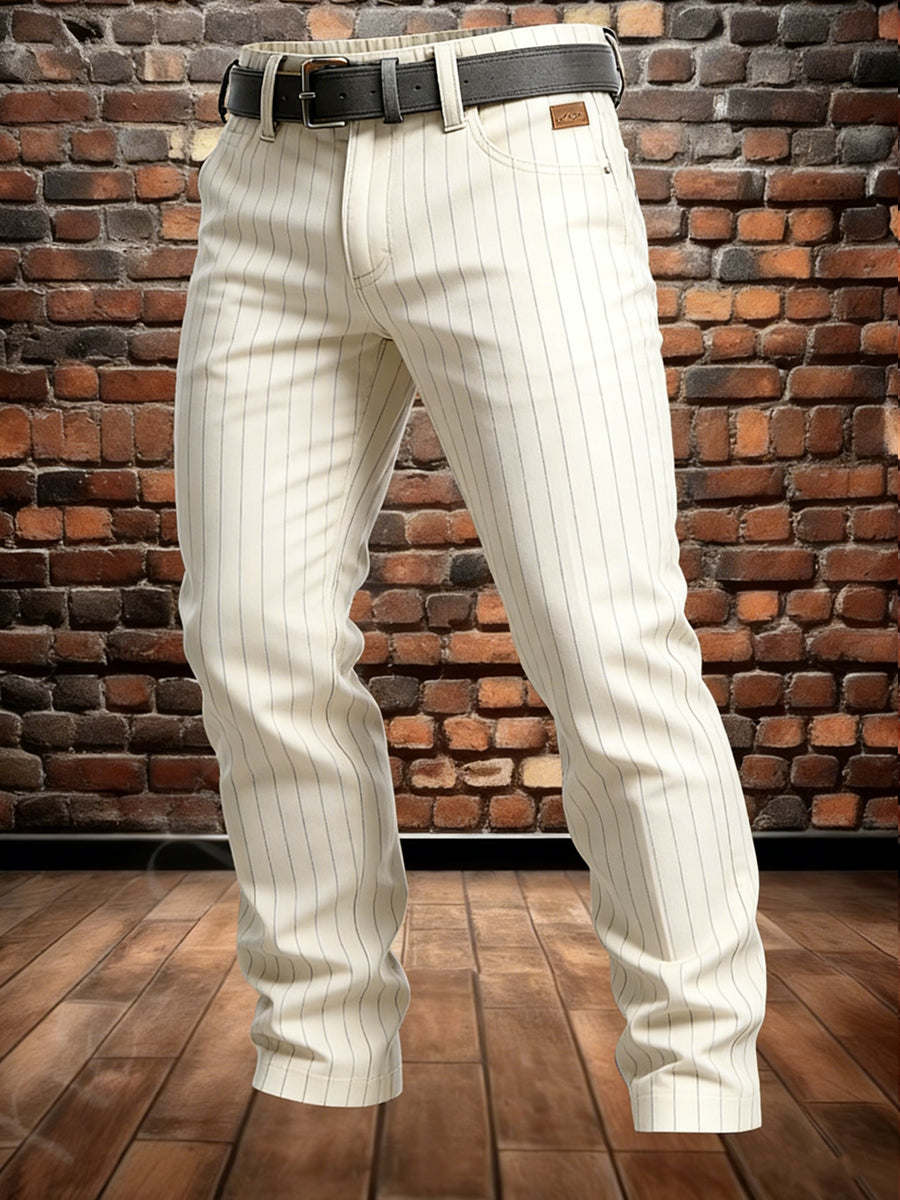 Men's Retro Vacation Business Stripe Art Print Casual Workwear Trousers