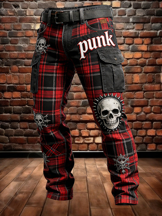 Men's Retro Vacation Business Punk Skull Art Print Casual Workwear Trousers