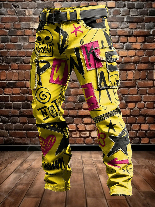 Men's Retro Vacation Business Punk Art Print Casual Workwear Trousers