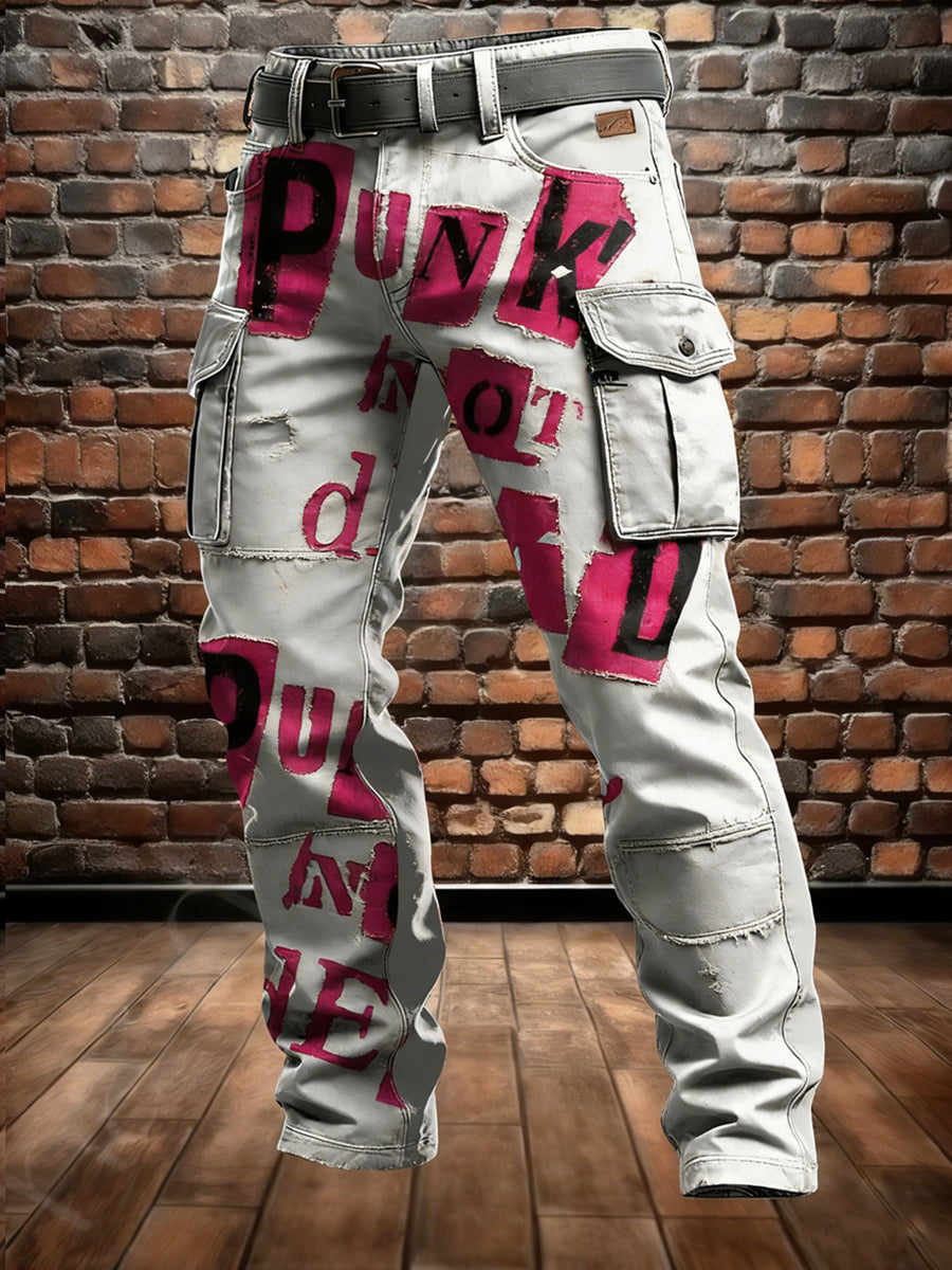 Men's Retro Vacation Business Punk Art Print Casual Workwear Trousers