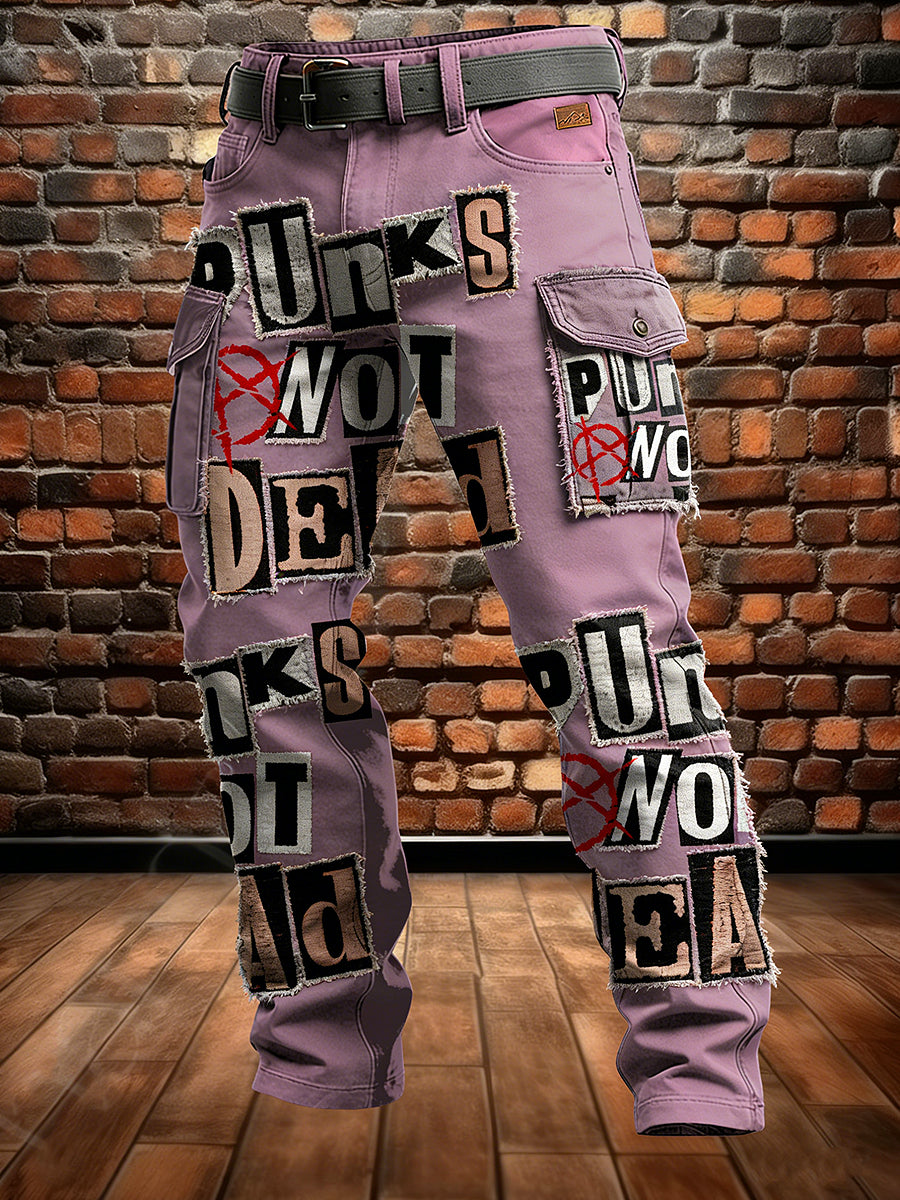 Men's Retro Vacation Business Punk Skull Art Print Casual Workwear Trousers