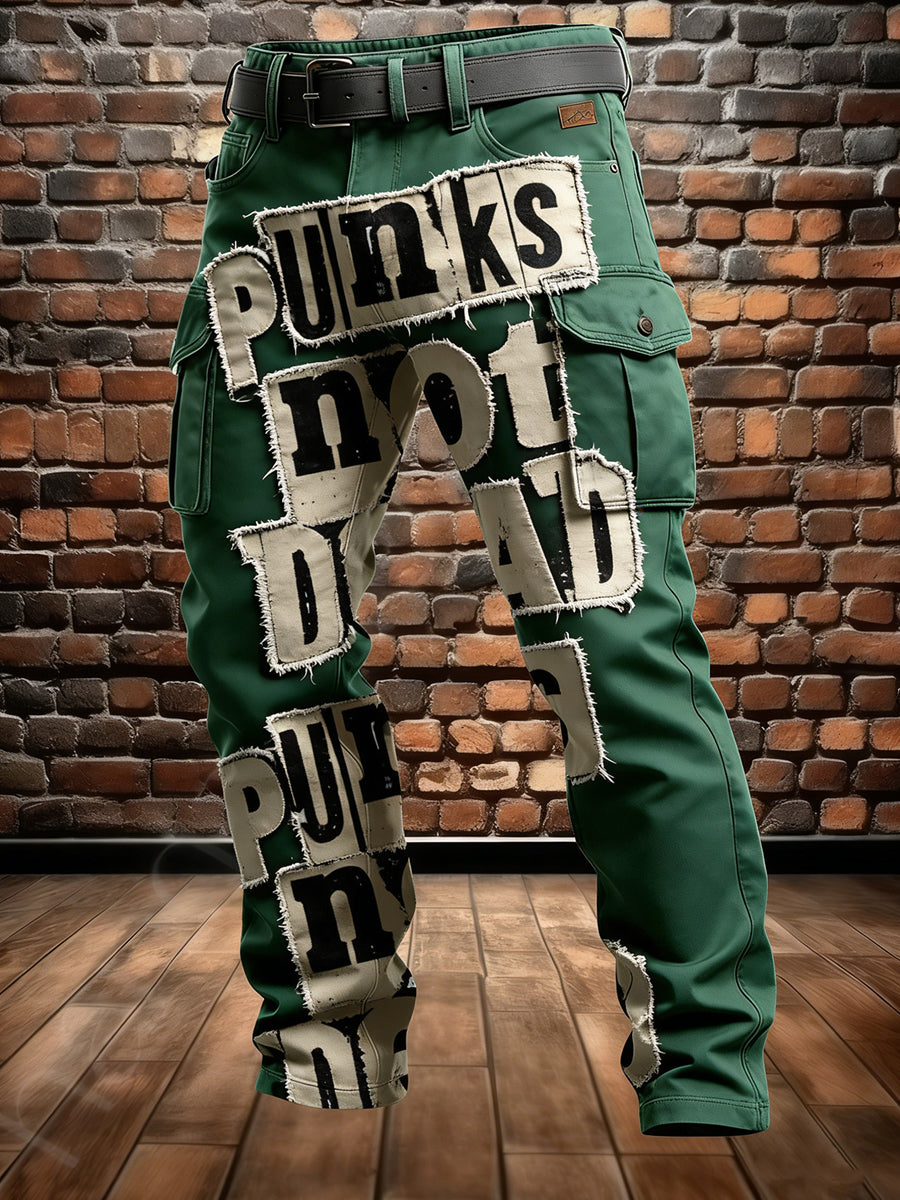 Men's Retro Vacation Business Punk Art Print Casual Workwear Trousers