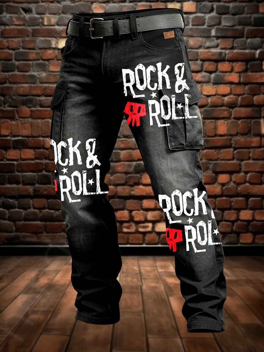 Men's Retro Vacation Business Punk Art Print Casual Workwear Trousers