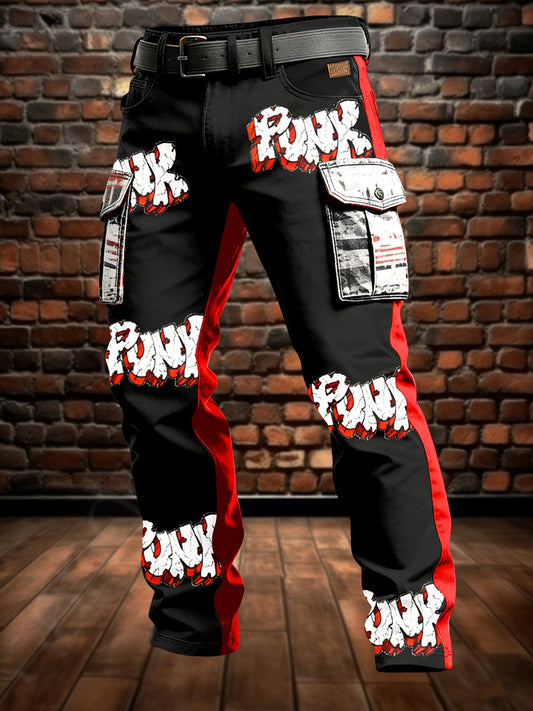Men's Retro Vacation Business Punk Art Print Casual Workwear Trousers