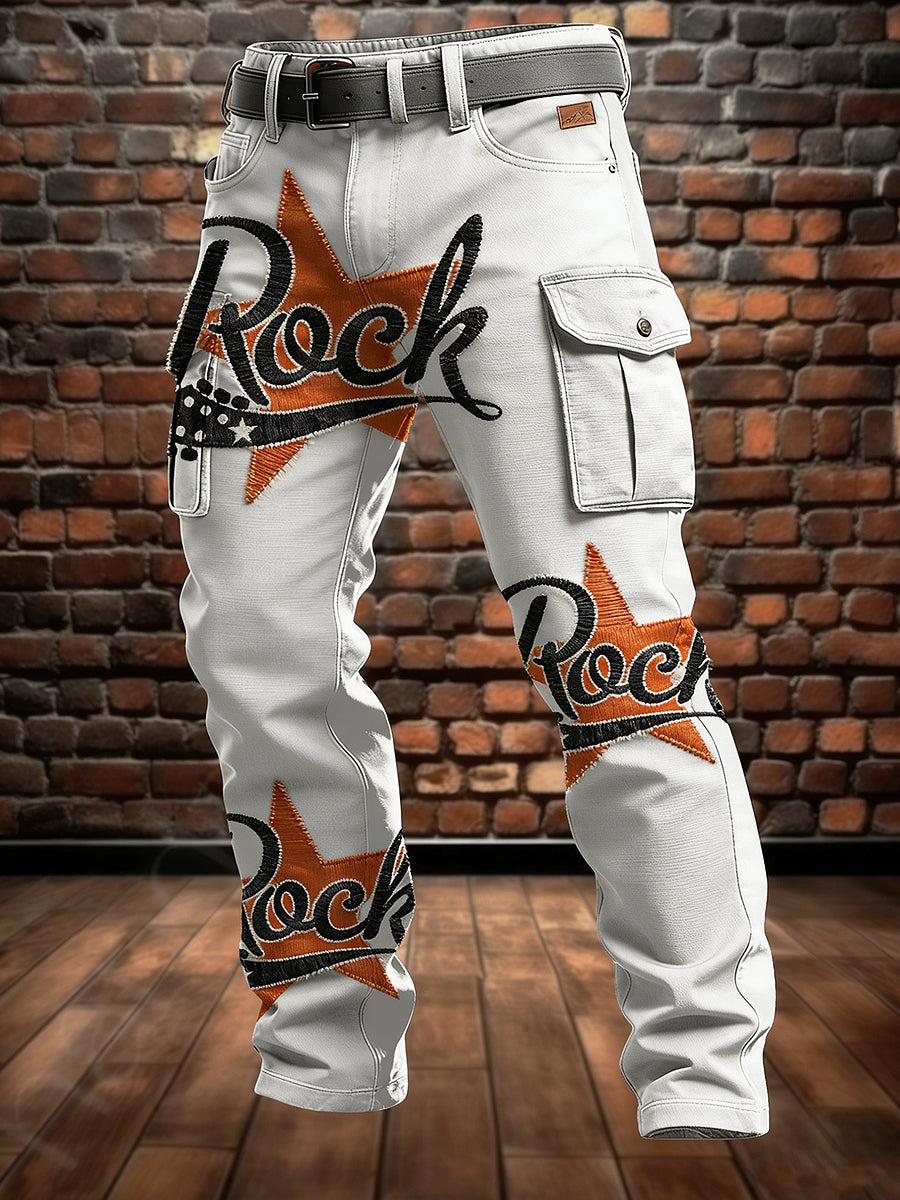 Men's Retro Vacation Business Punk Art Print Casual Workwear Trousers