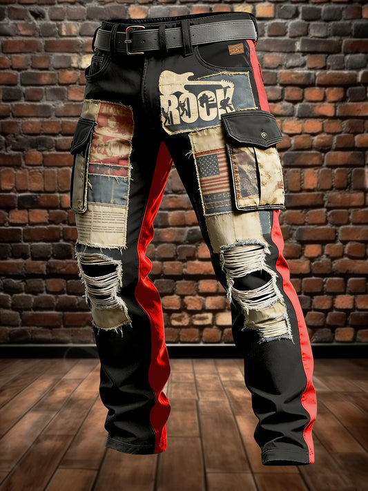 Men's Retro Vacation Business Punk Art Print Casual Workwear Trousers
