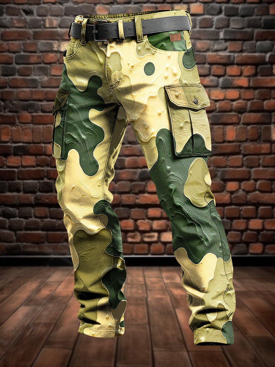 Men's Retro Vacation Business Art Print Casual Workwear Trousers