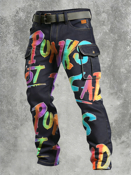 Men's Retro Vacation Business Punk Art Print Casual Workwear Trousers