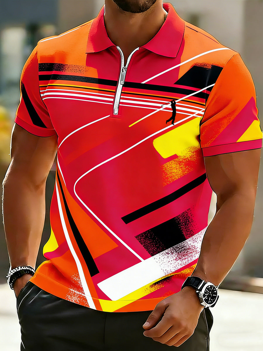 Men's Business Style Printed Half Zipper Polo Shirt