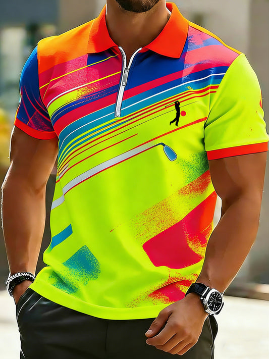 Men's Business Style Printed Half Zipper Polo Shirt