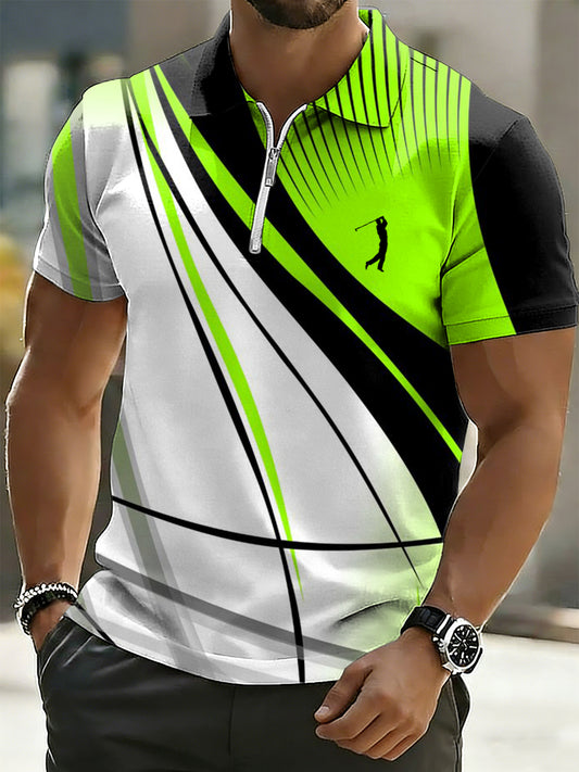 Men's Business Style Printed Half Zipper Polo Shirt