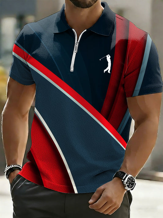 Men's Business Style Printed Half Zipper Polo Shirt