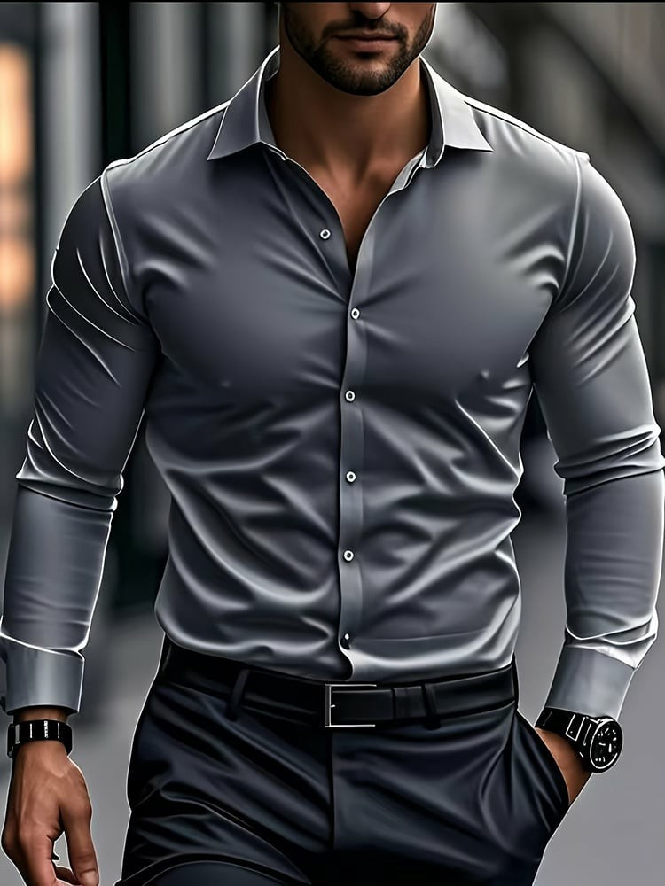 Men's Business Style Geometric Printed Satin Shirt