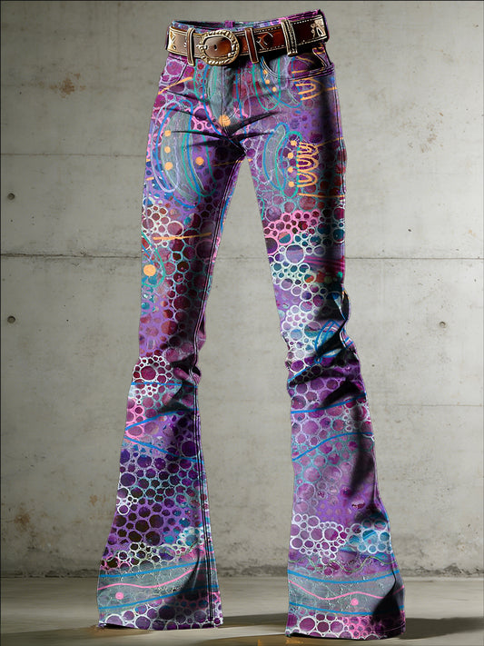 Women's Psychedelic Art Print Flared Trousers