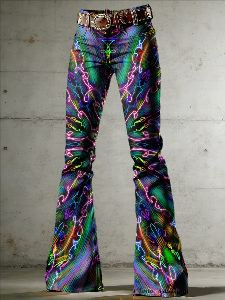 Women's Psychedelic Art Print Flared Trousers