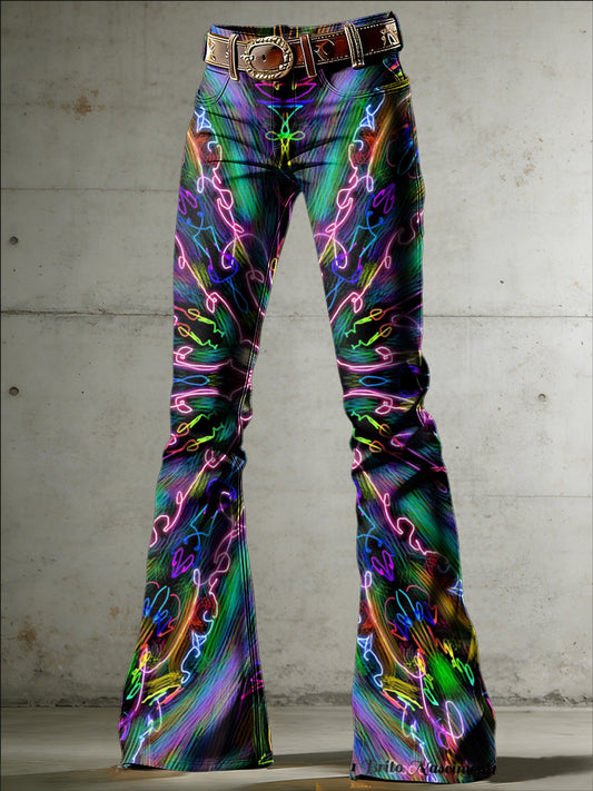Women's Psychedelic Art Print Flared Trousers