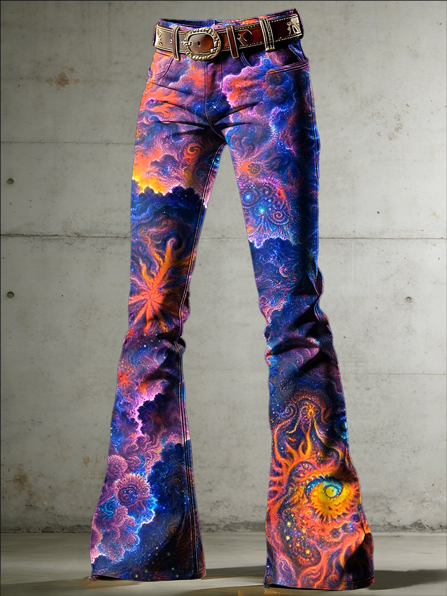 Women's Psychedelic Art Print Flared Trousers