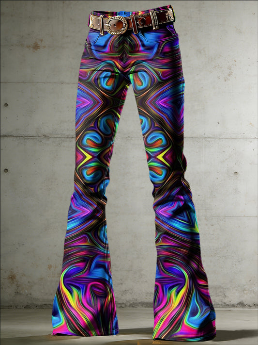 Women's Psychedelic Art Print Flared Trousers
