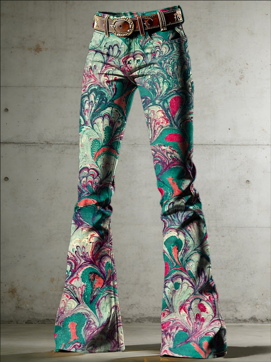 Women's Psychedelic Art Print Flared Trousers
