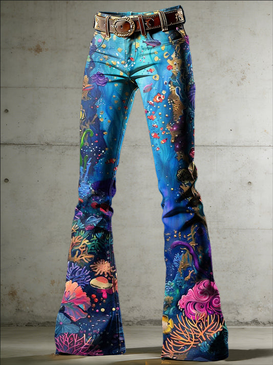 Women's Art Print Flared Trousers