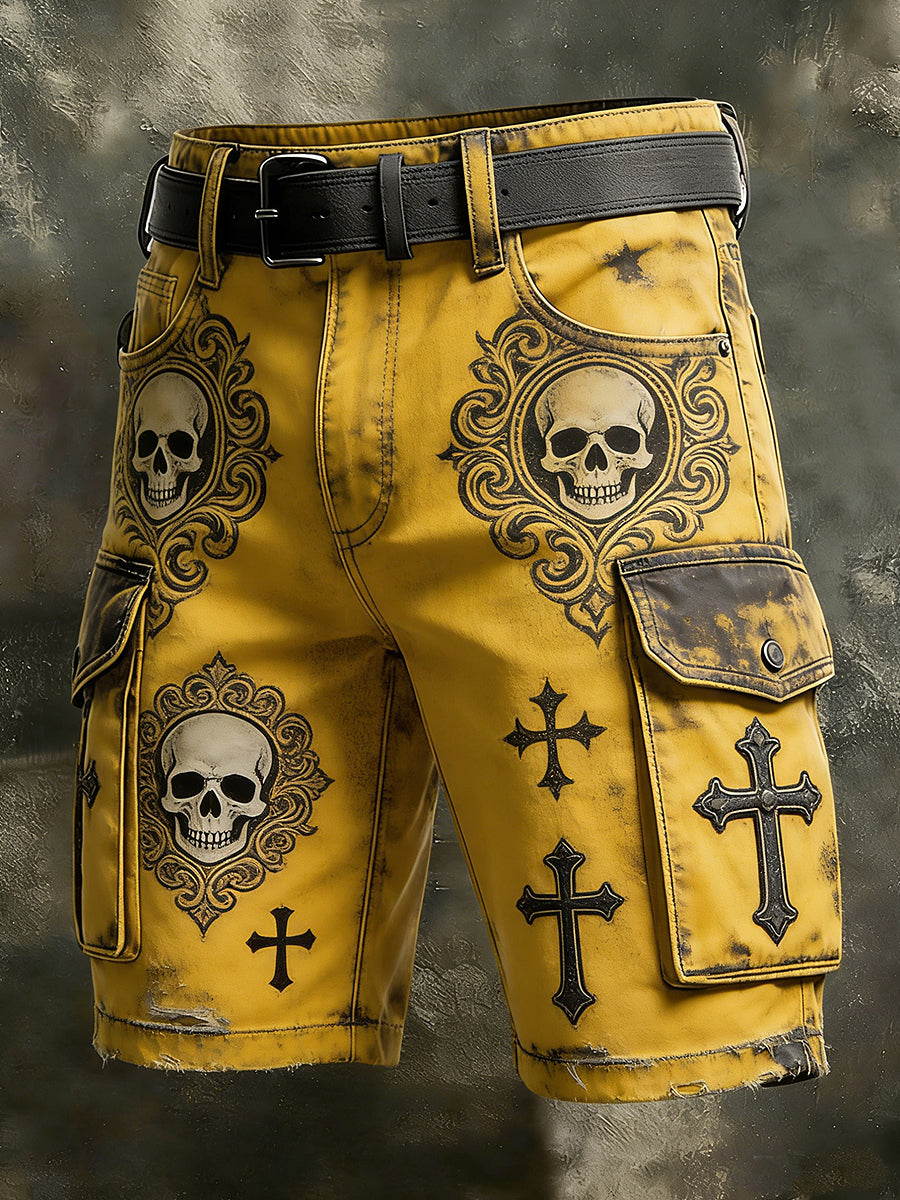 Men's Retro Vacation Business Skull Art Print Casual Shorts