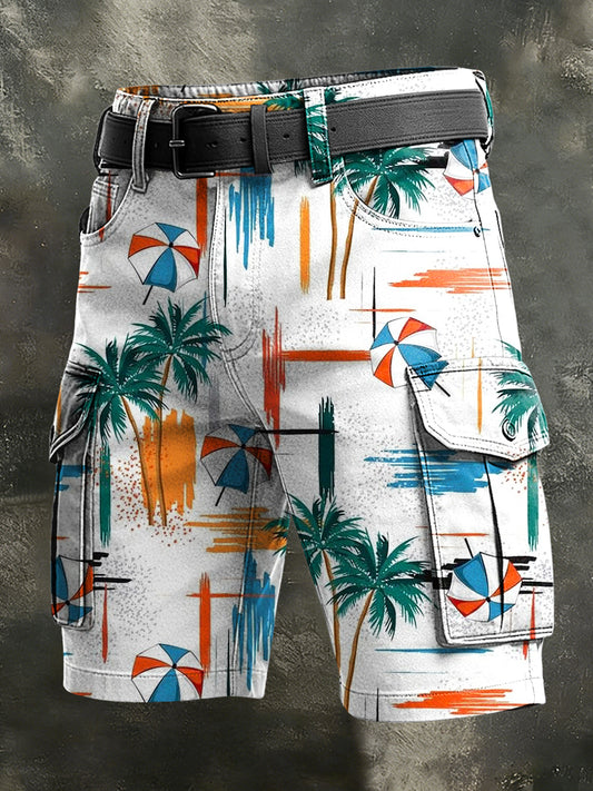 Men's Retro Vacation Business Art Print Casual Shorts