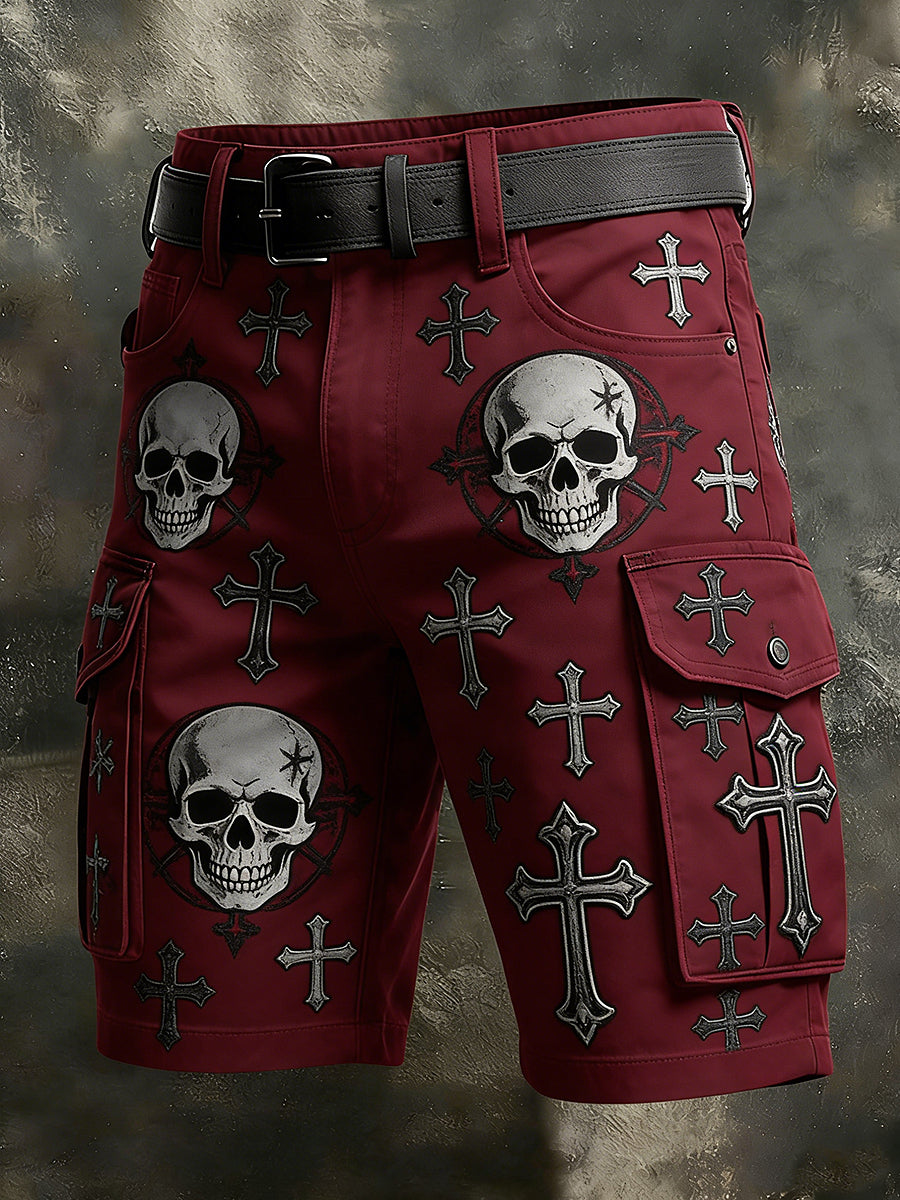 Men's Retro Vacation Business Skull Art Print Casual Shorts