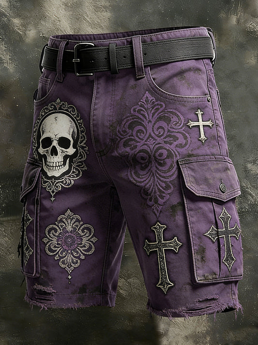 Men's Retro Vacation Business Skull Art Print Casual Shorts