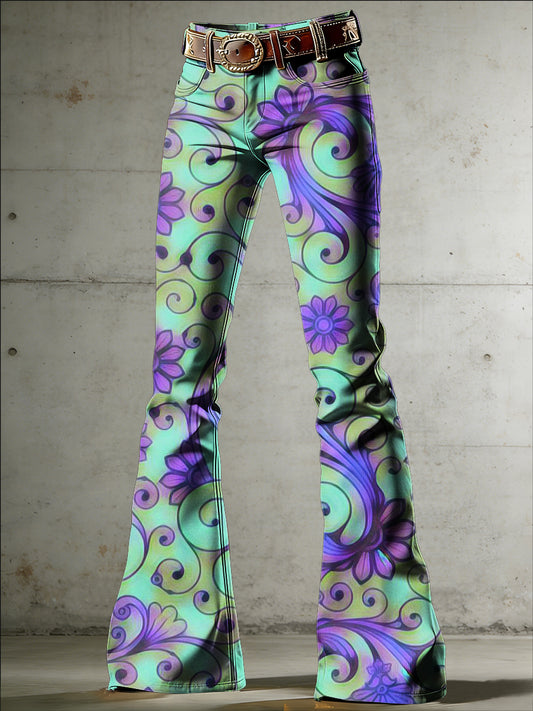 Women's Flowers Art Print Flared Trousers