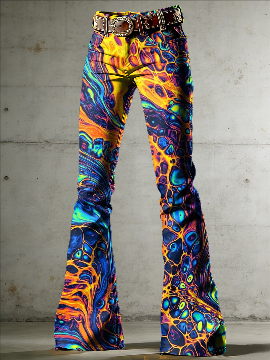 Women's Psychedelic Art Print Flared Trousers
