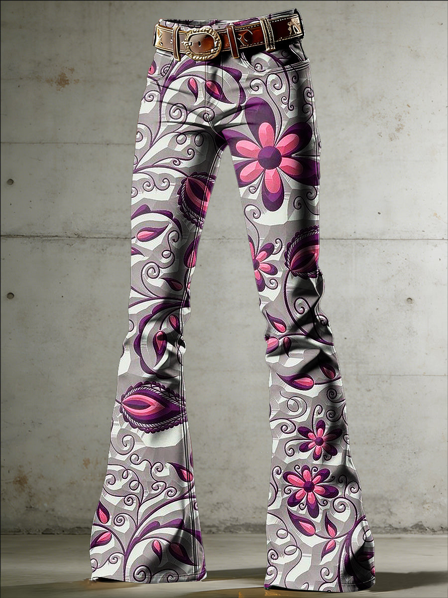Women's Flowers Art Print Flared Trousers