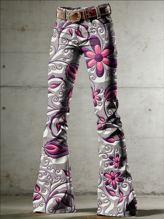 Women's Flowers Art Print Flared Trousers
