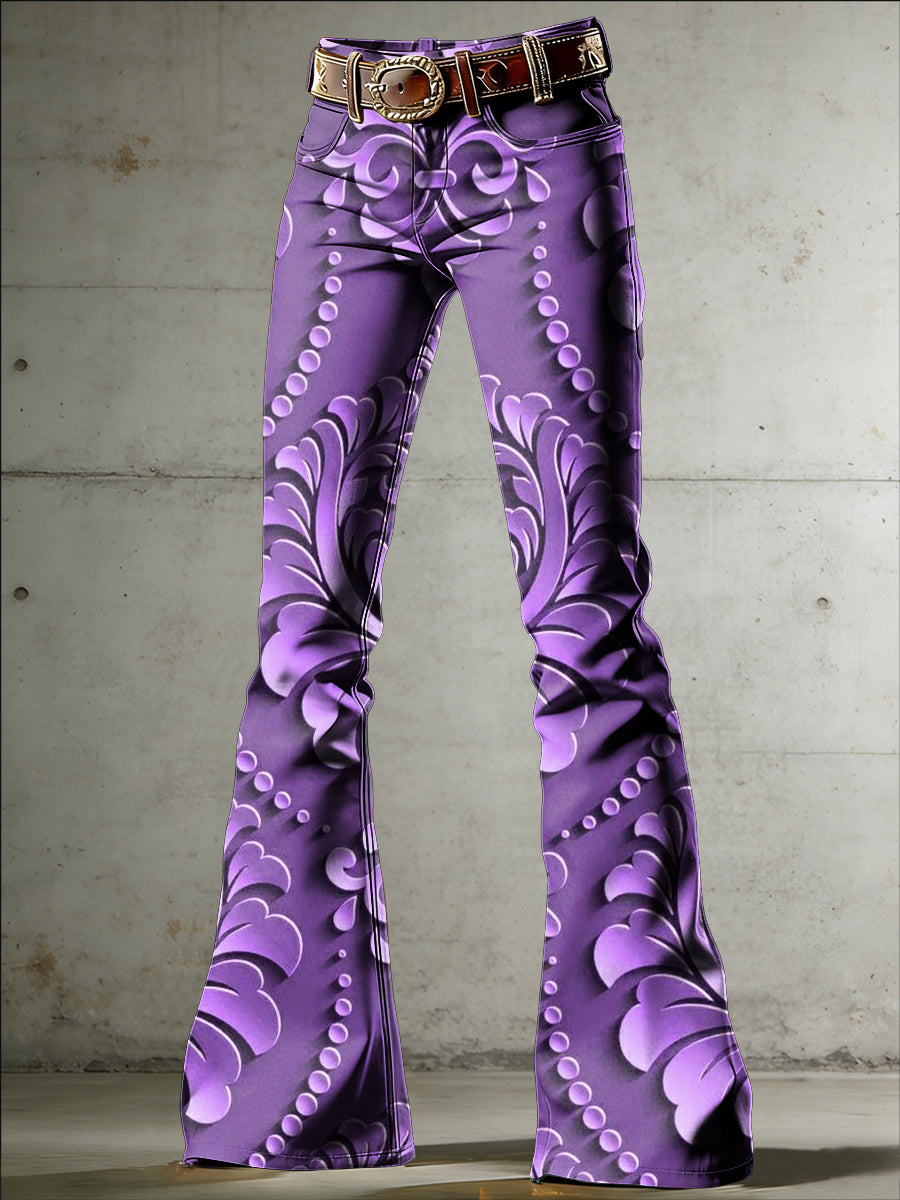 Women's Flowers Art Print Flared Trousers