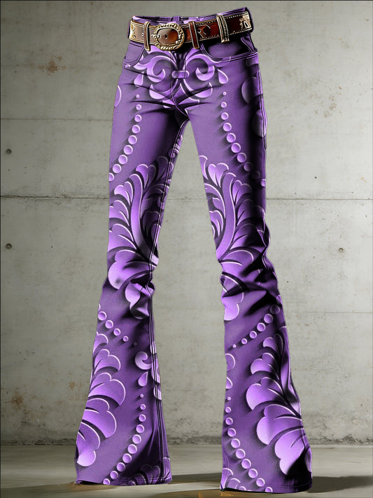 Women's Flowers Art Print Flared Trousers
