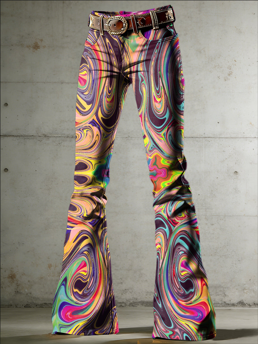 Women's Psychedelic Art Print Flared Trousers