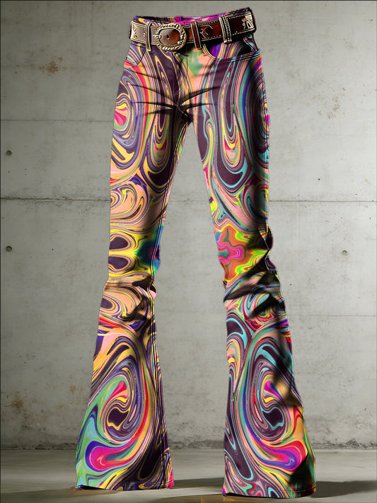 Women's Psychedelic Art Print Flared Trousers
