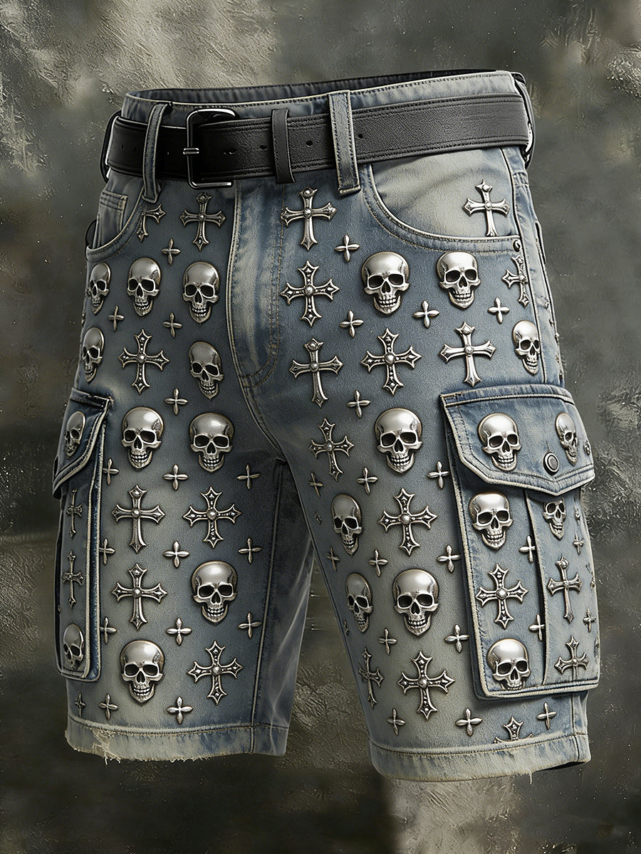 Men's Retro Vacation Business Skull Art Print Casual Shorts