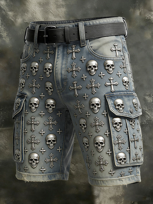 Men's Retro Vacation Business Skull Art Print Casual Shorts