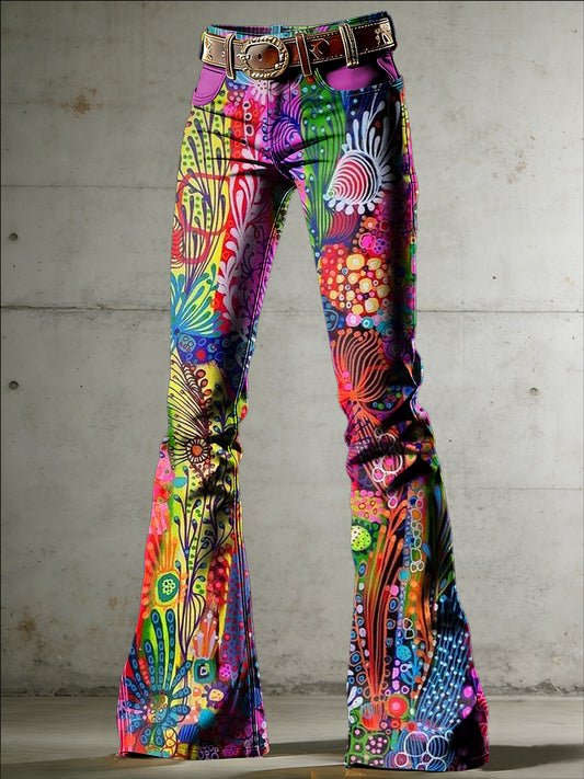 Women's Flowers Art Print Flared Trousers