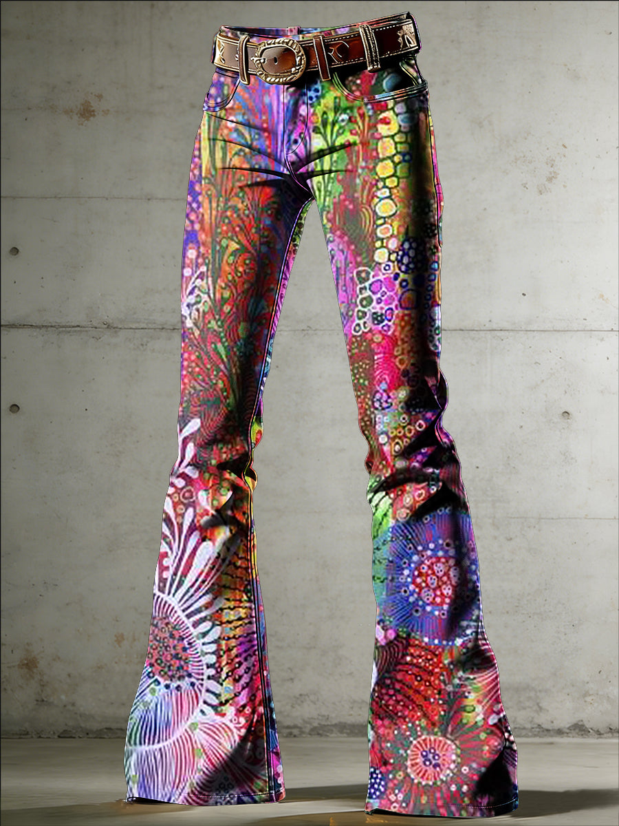 Women's Flowers Art Print Flared Trousers