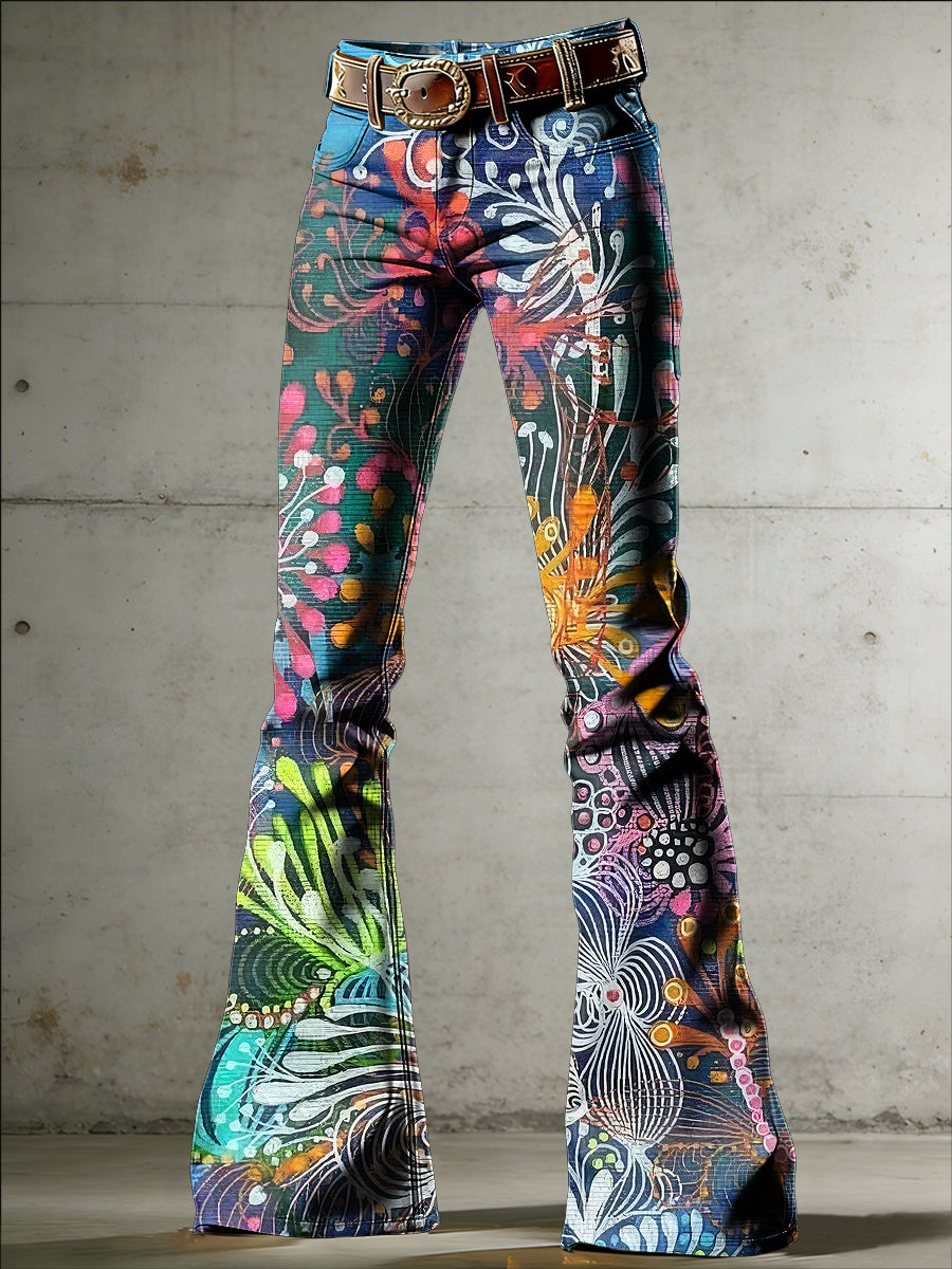 Women's Flowers Art Print Flared Trousers