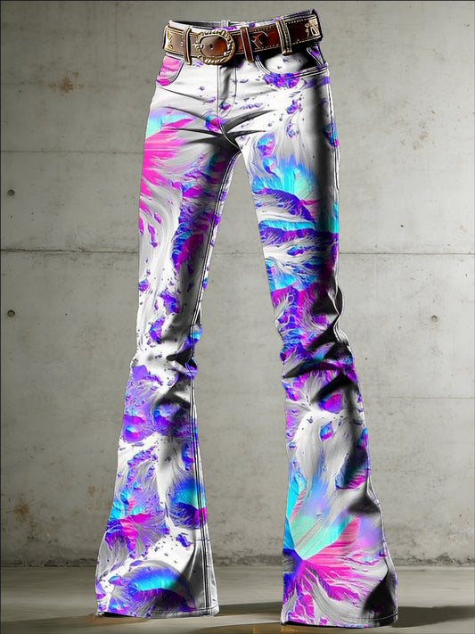 Women's Flowers Art Print Flared Trousers
