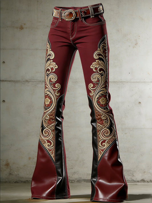 Women's Western Flowers Art Print Flared Trousers