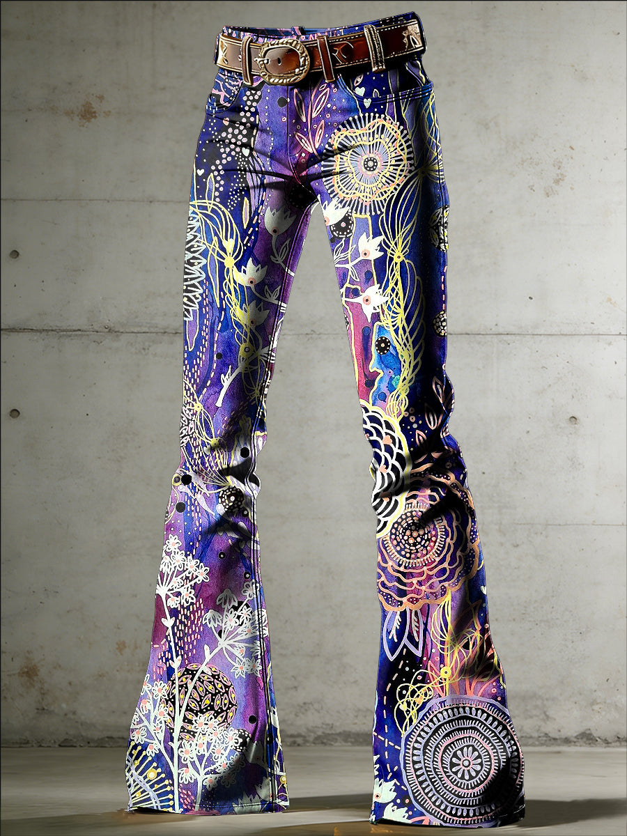 Women's Flowers Art Print Flared Trousers