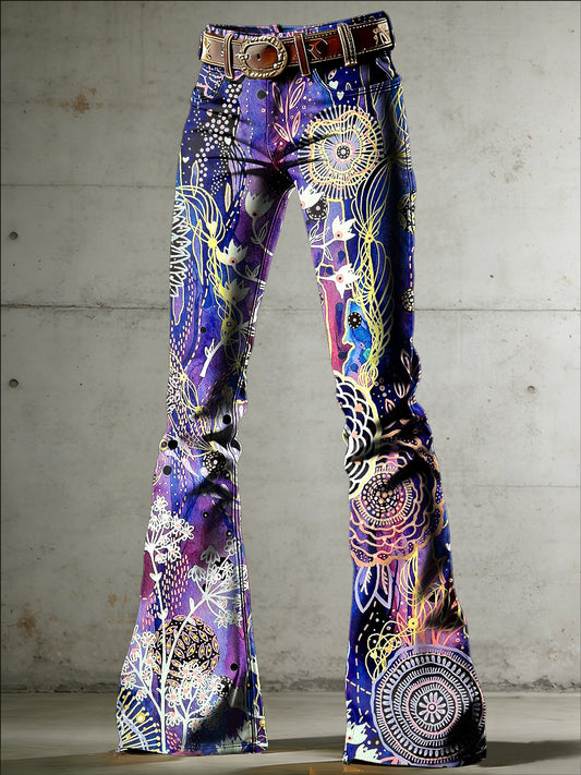 Women's Flowers Art Print Flared Trousers